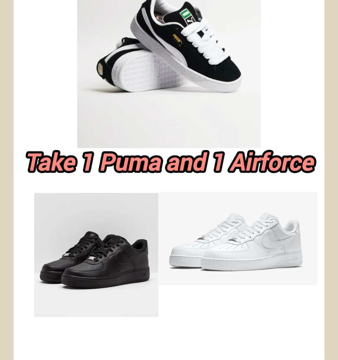 Puma suede XL black & Nike airforce 1 combo Deal